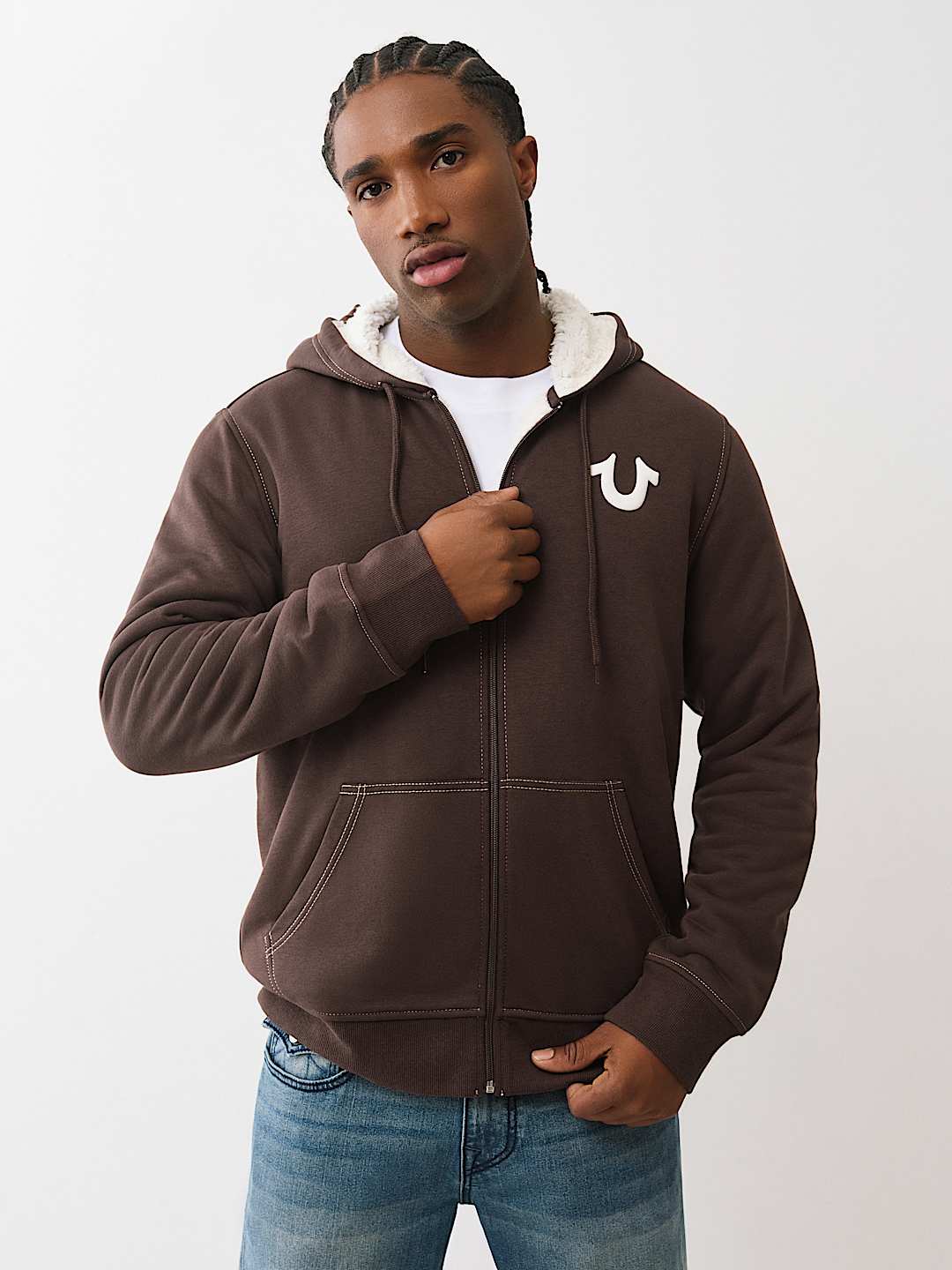 SHERPA PUFF PRINT LOGO ZIP HOODIE