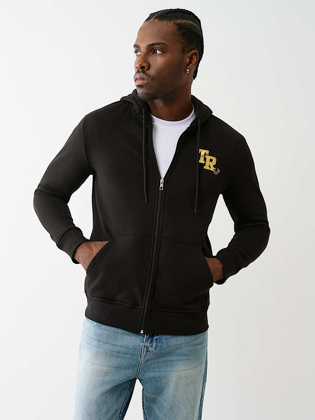 METALLIC LOGO ZIP HOODIE