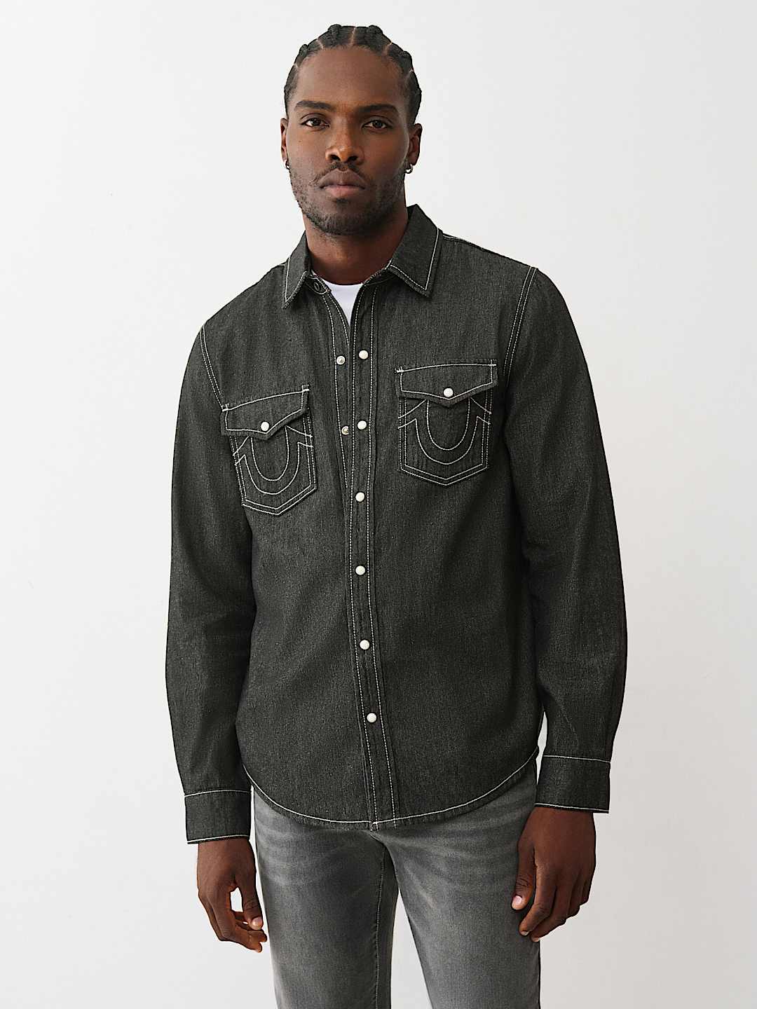 CHAMBRAY LOGO LONG SLEEVE SHIRT, image 2