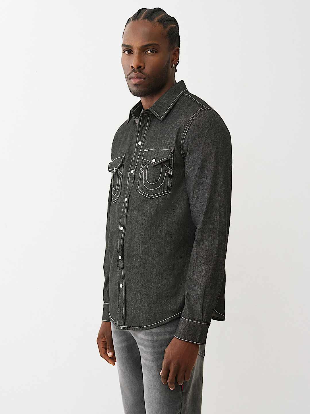 CHAMBRAY LOGO LONG SLEEVE SHIRT, image 3