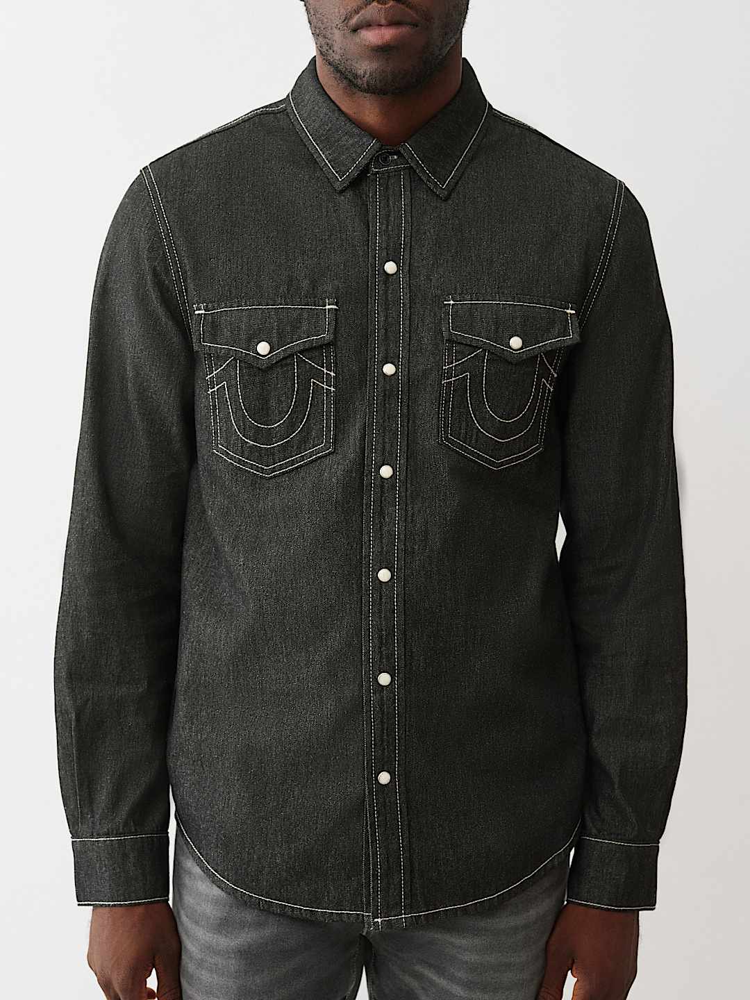 CHAMBRAY LOGO LONG SLEEVE SHIRT, image 4