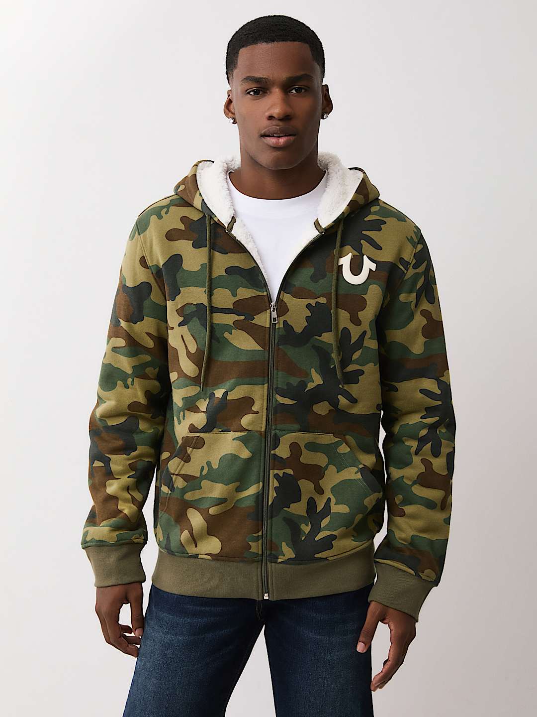 CAMO PRINT SHERPA ZIP HOODIE