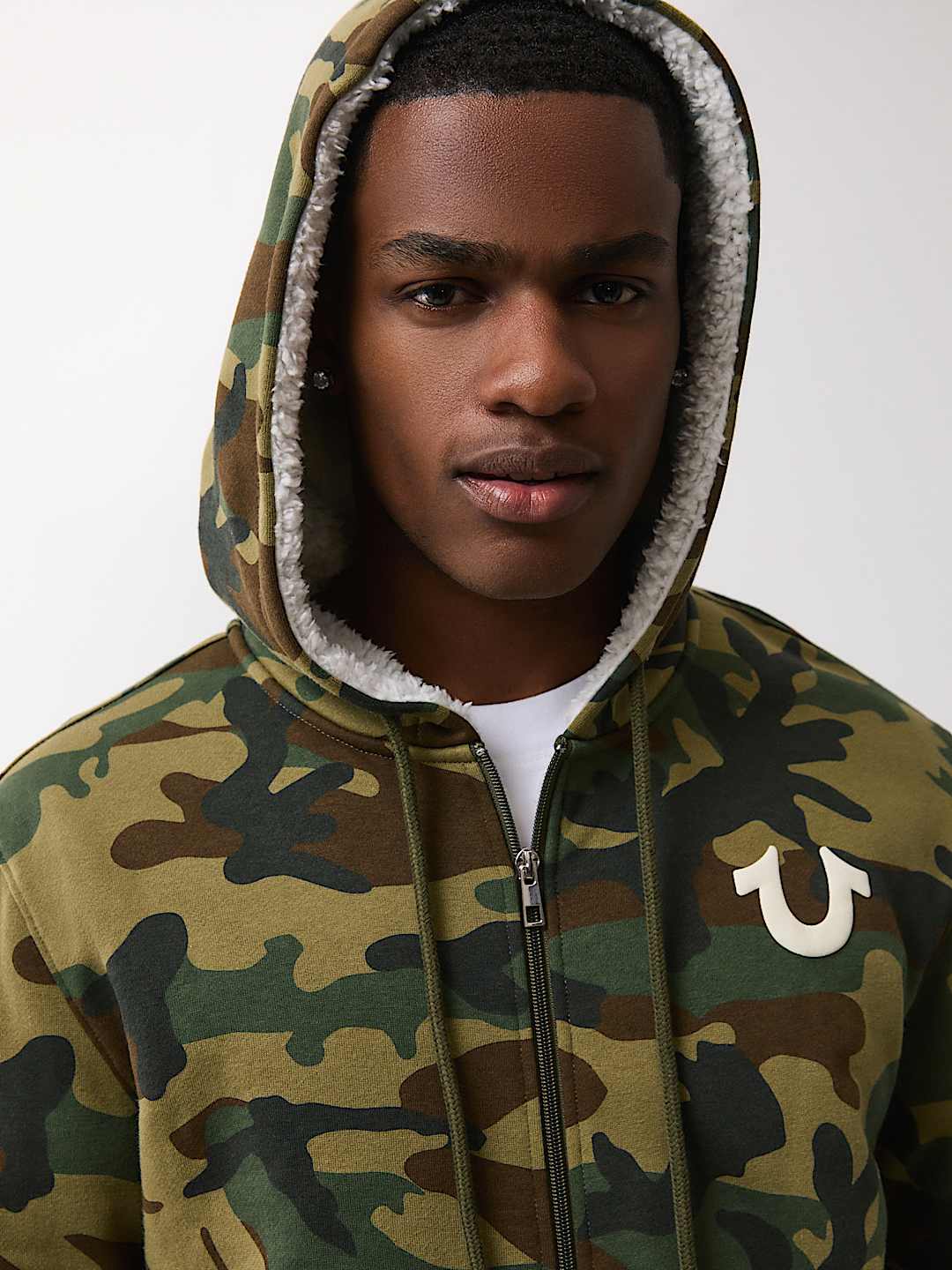 CAMO PRINT SHERPA ZIP HOODIE