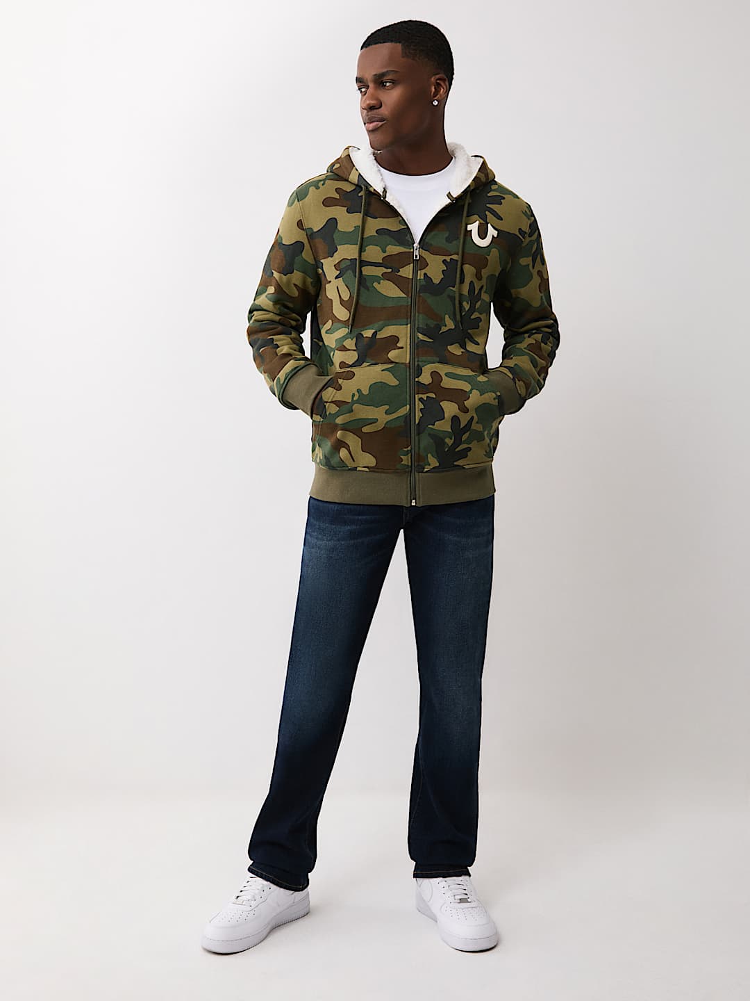 CAMO PRINT SHERPA ZIP HOODIE