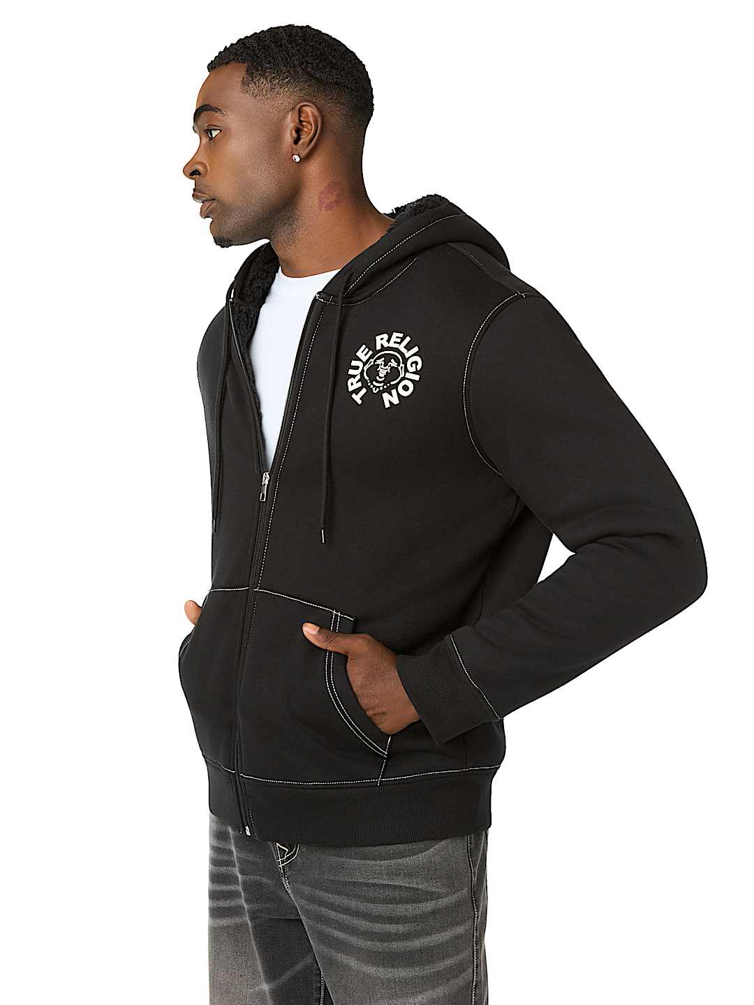 BUDDHA FACE SHERPA ZIP HOODIE
