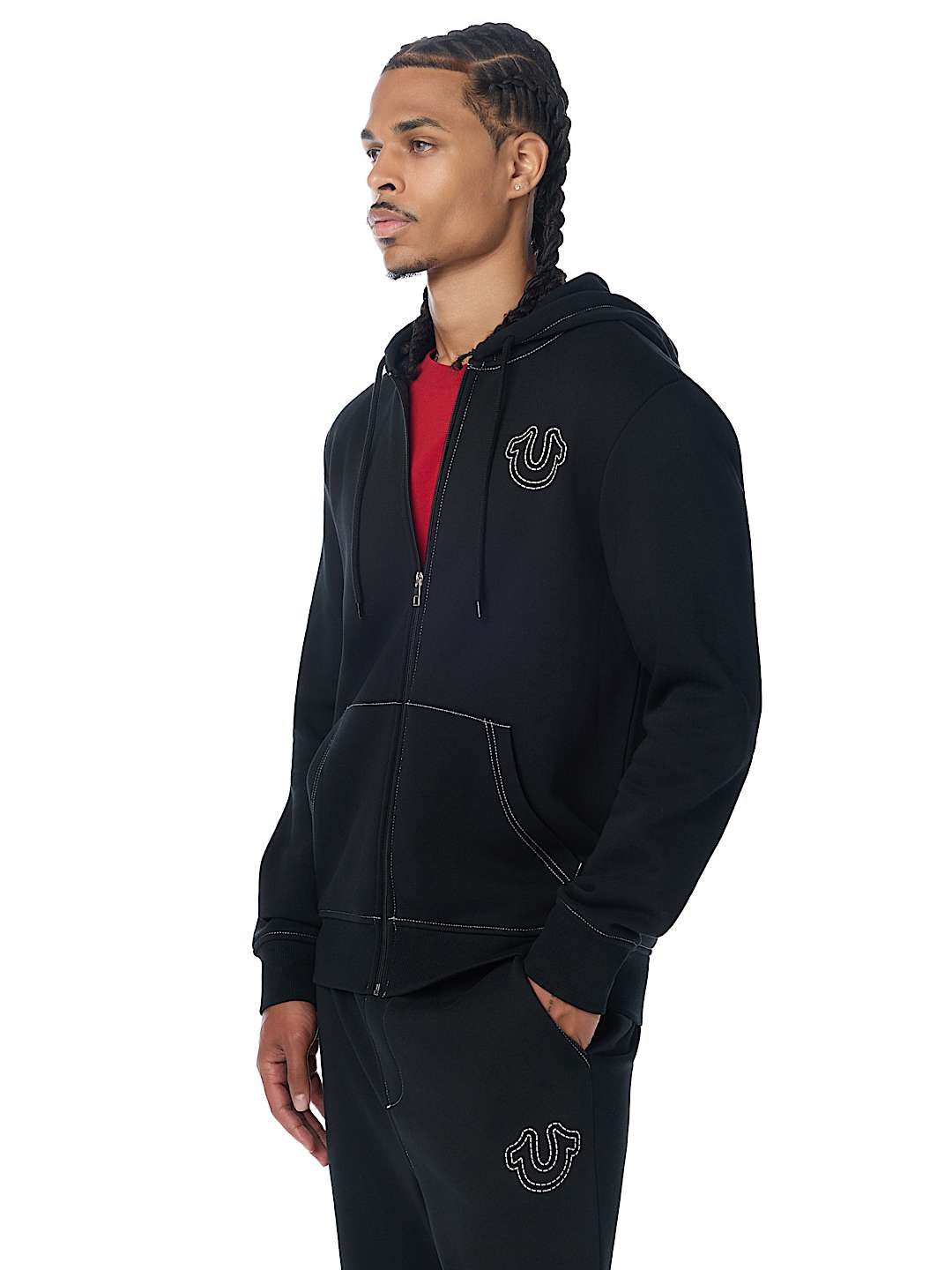 SUDADERA CON CAPUCHA Y CIERRE Y HERRADURA BORDADA CON RELIEVE