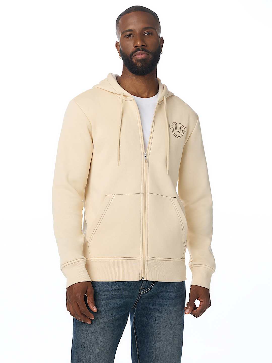 PUFF STITCH HORSESHOE ZIP HOODIE