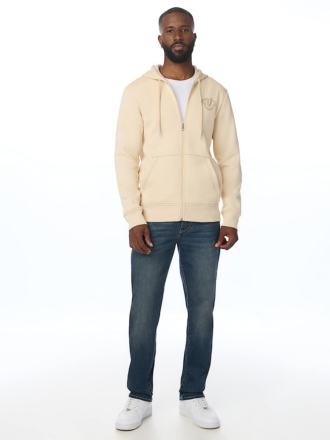 PUFF STITCH HORSESHOE ZIP HOODIE