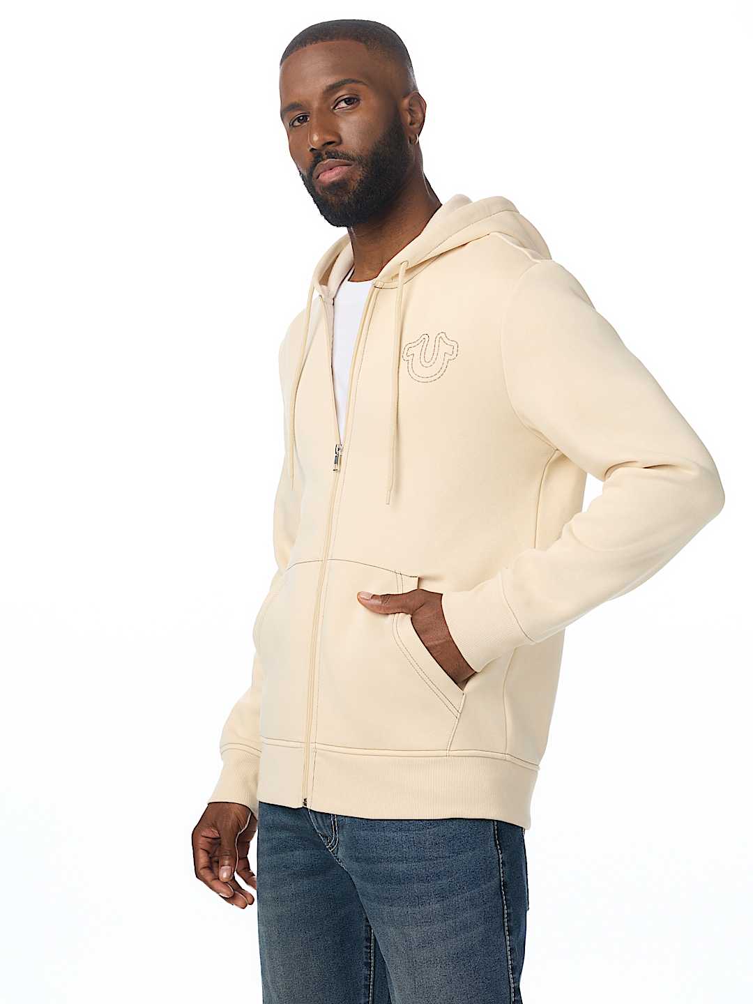PUFF STITCH HORSESHOE ZIP HOODIE