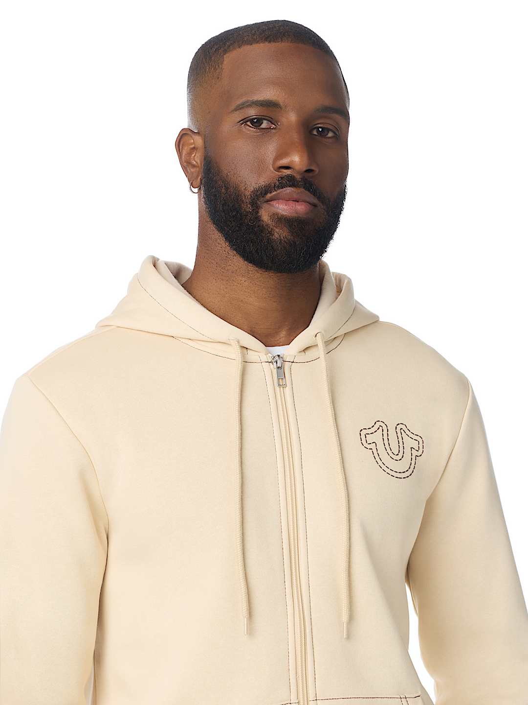 PUFF STITCH HORSESHOE ZIP HOODIE