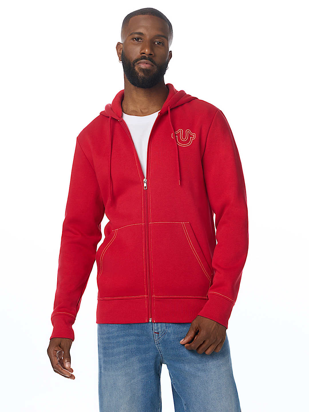 PUFF STITCH HORSESHOE ZIP HOODIE