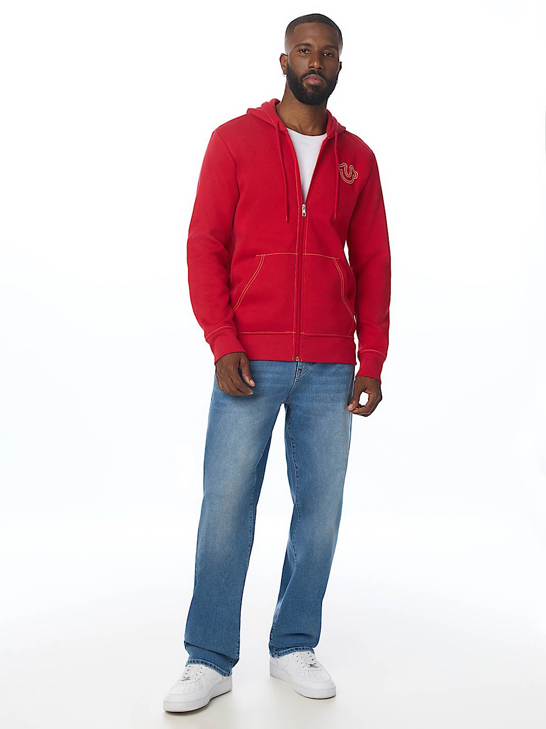 PUFF STITCH HORSESHOE ZIP HOODIE