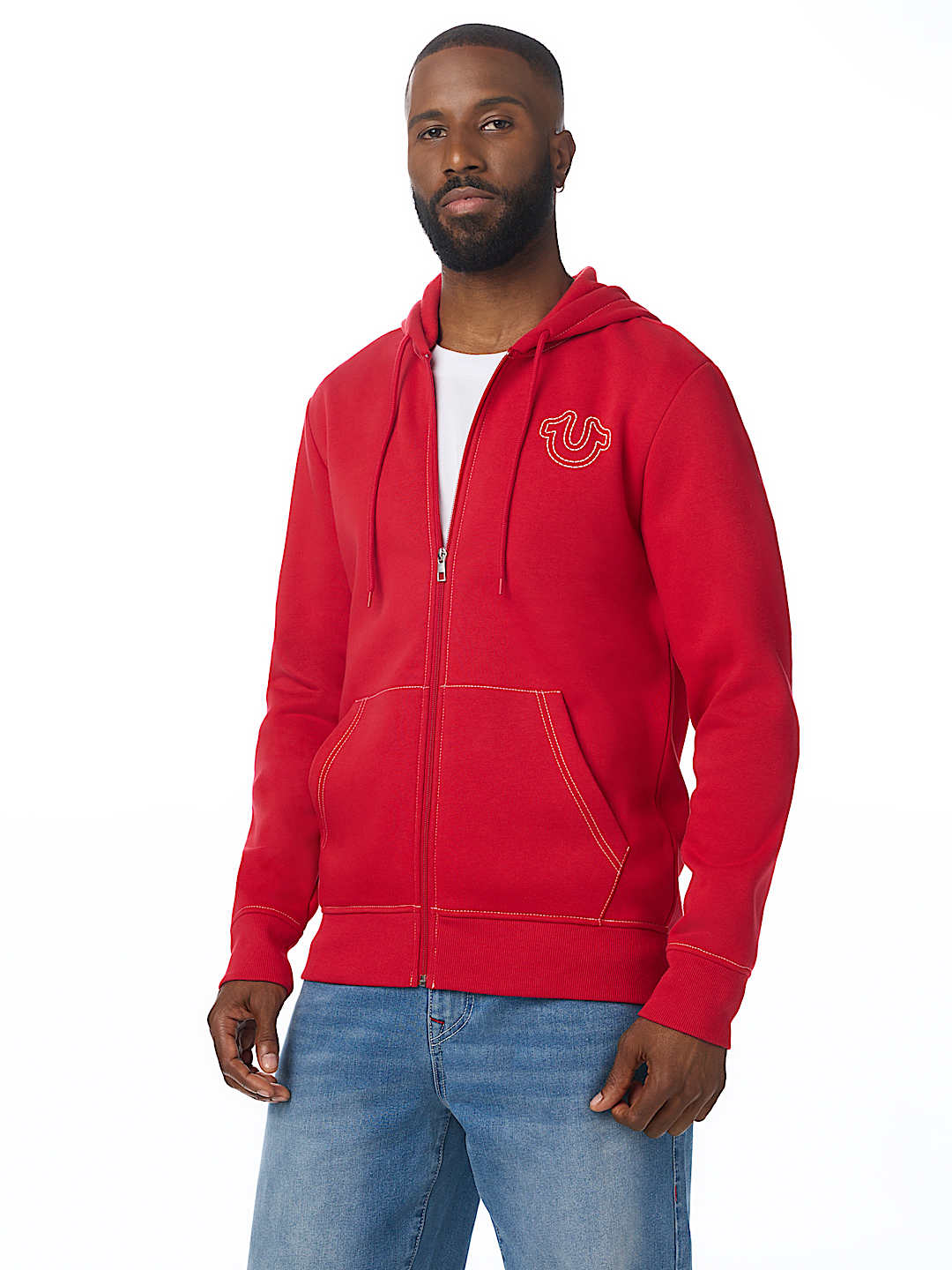 PUFF STITCH HORSESHOE ZIP HOODIE
