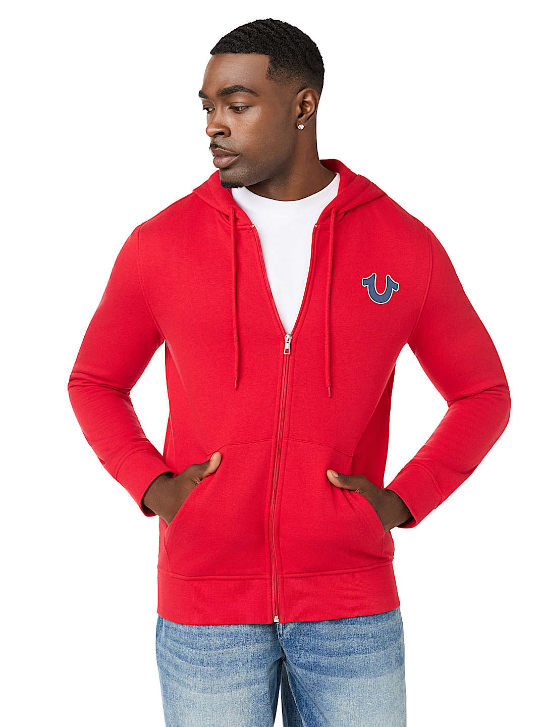 SUDADERA CON CAPUCHA Y CIERRE CON LETRERO DE TRUE