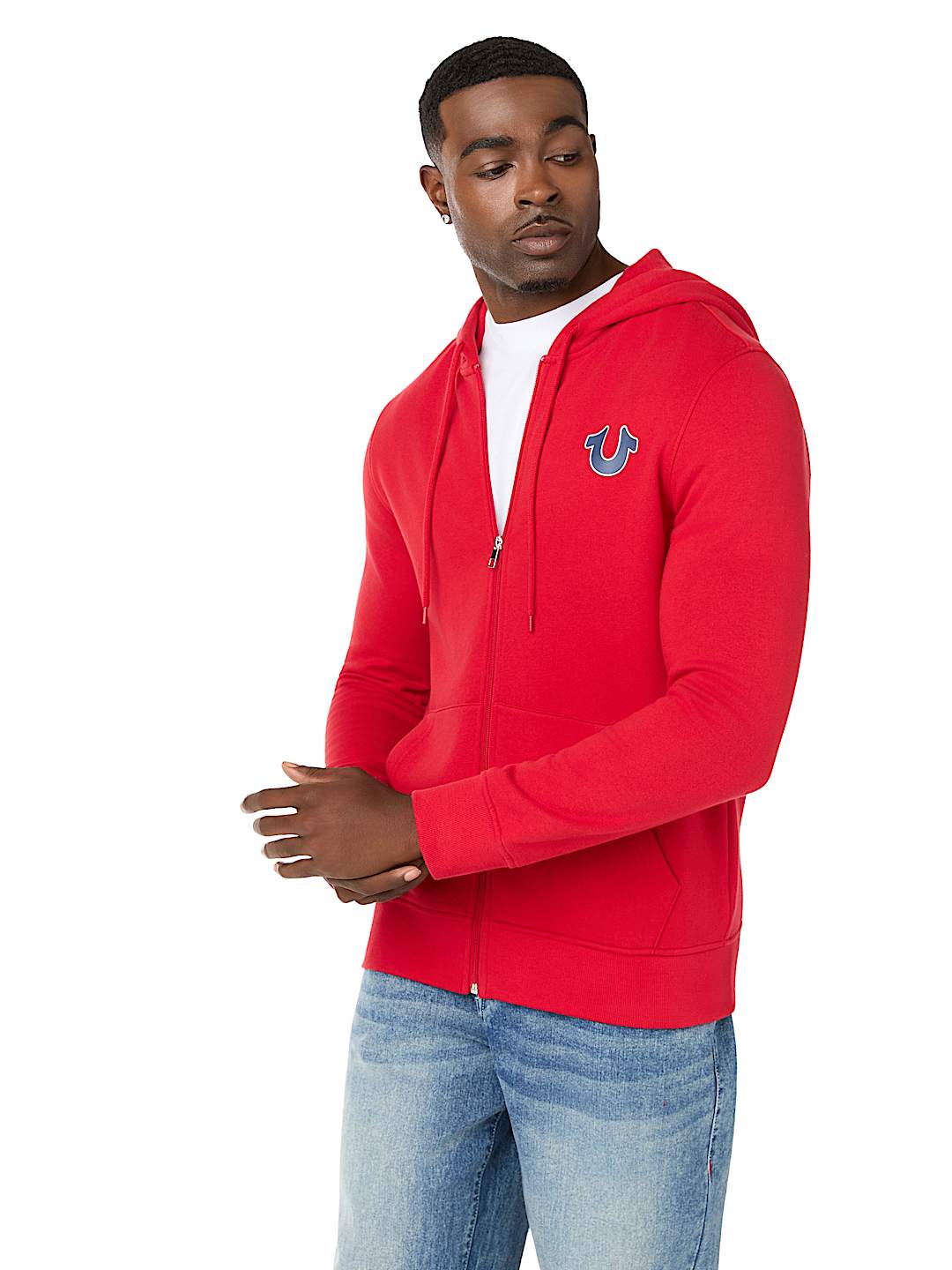 SUDADERA CON CAPUCHA Y CIERRE CON LETRERO DE TRUE
