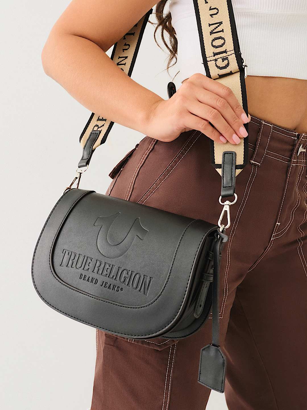 STITCHED HORSESHOE FLAP CROSSBODY BAG