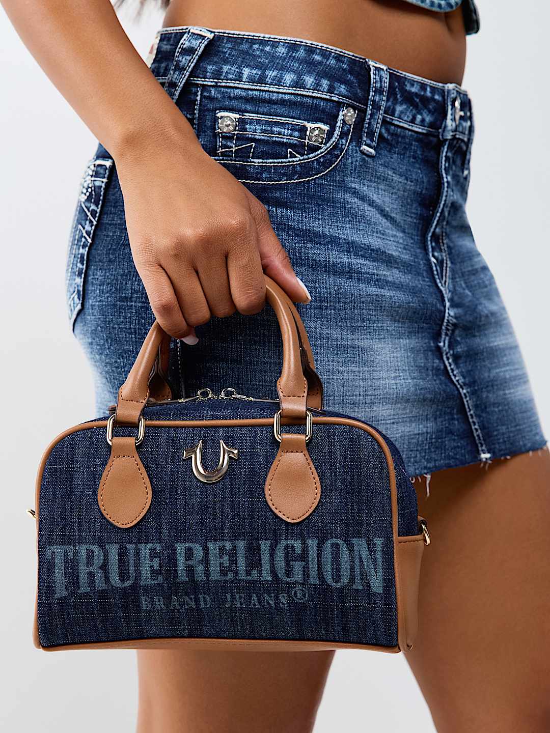 FADED LOGO DENIM SATCHEL