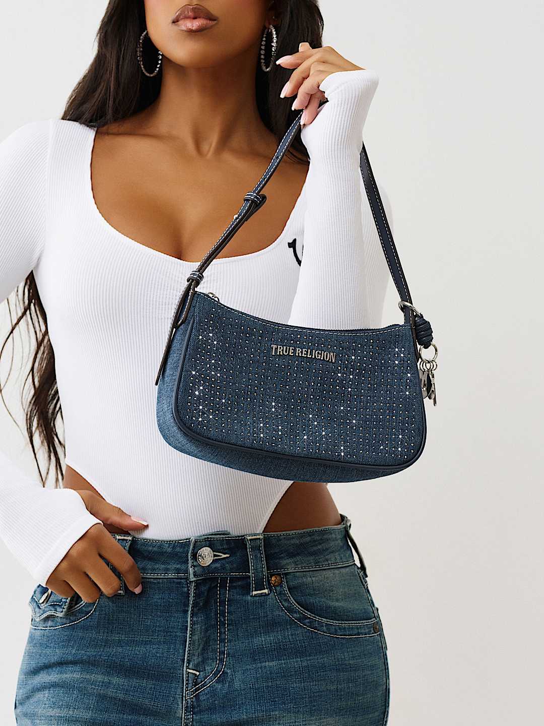 DENIM CRYSTAL SHOULDER BAG, image 1