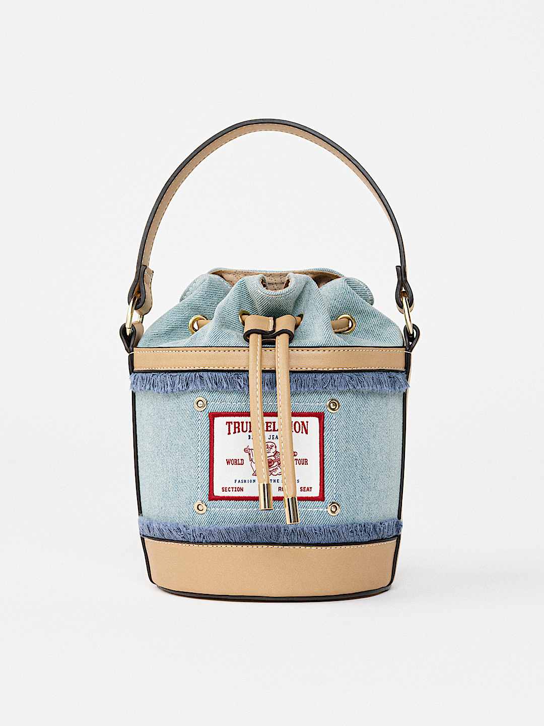 BUDDHA PATCH DENIM BUCKET BAG, image 1