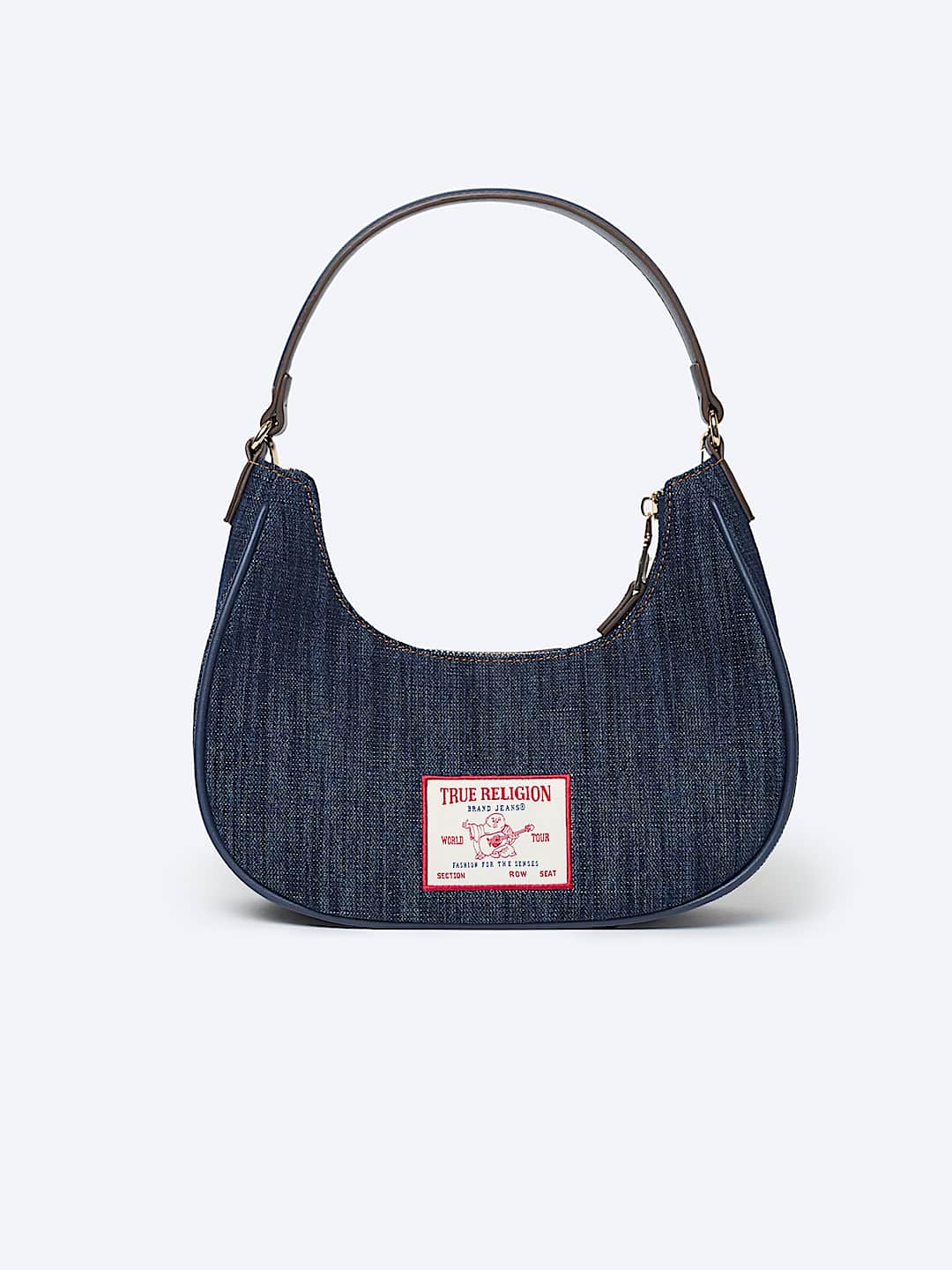 CHAIN AND STUDS DENIM HOBO SHOULDER BAG