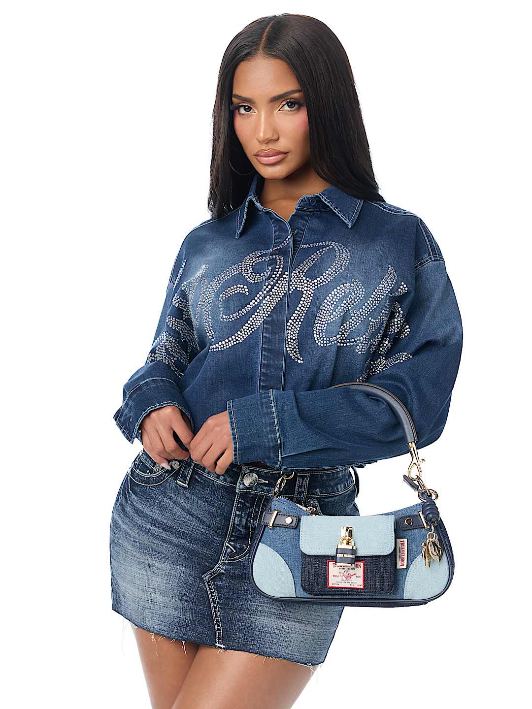 COLORBLOCK DENIM SHOULDER BAG