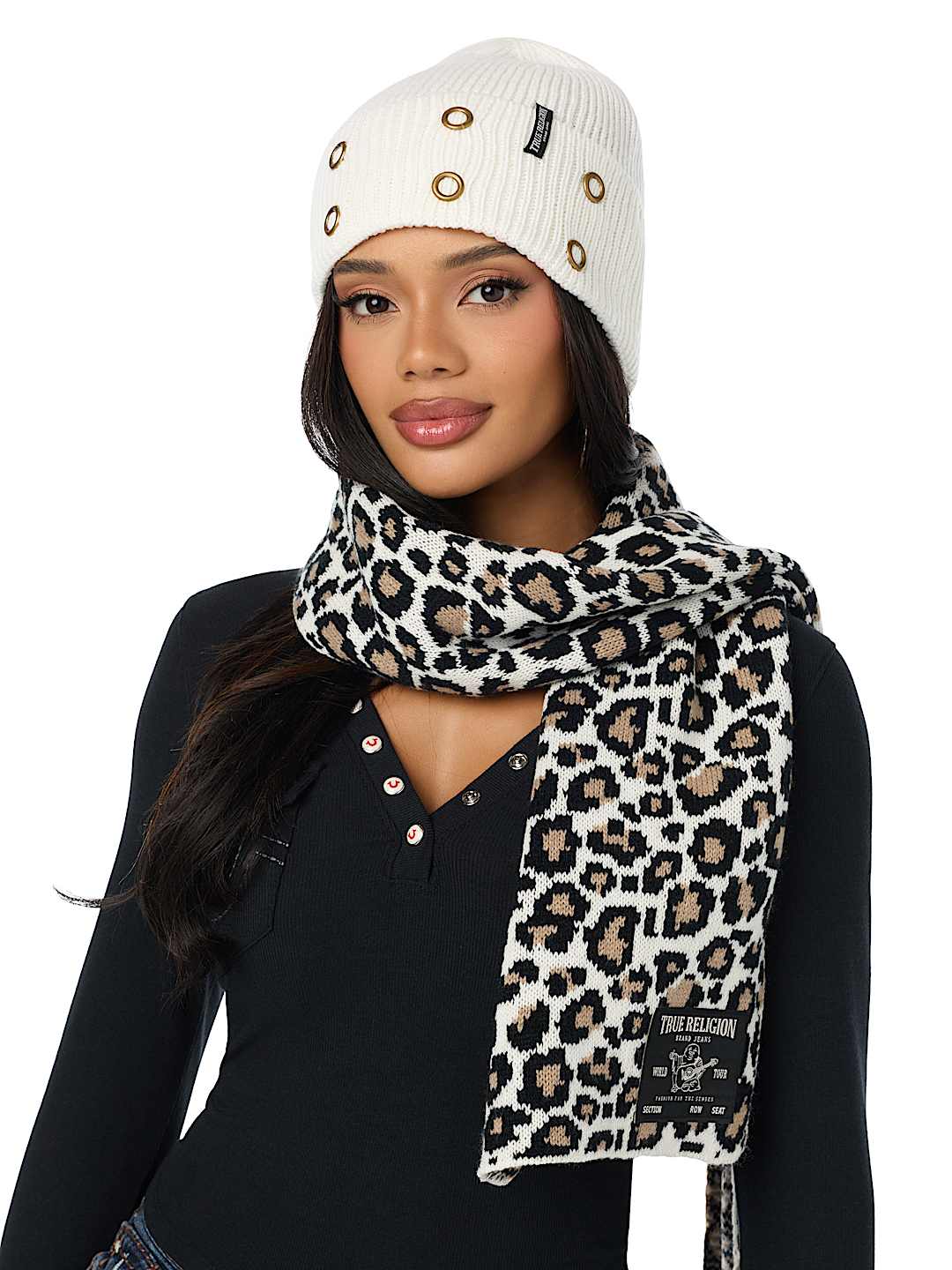 LEOPARD BEANIE AND SCARF SET