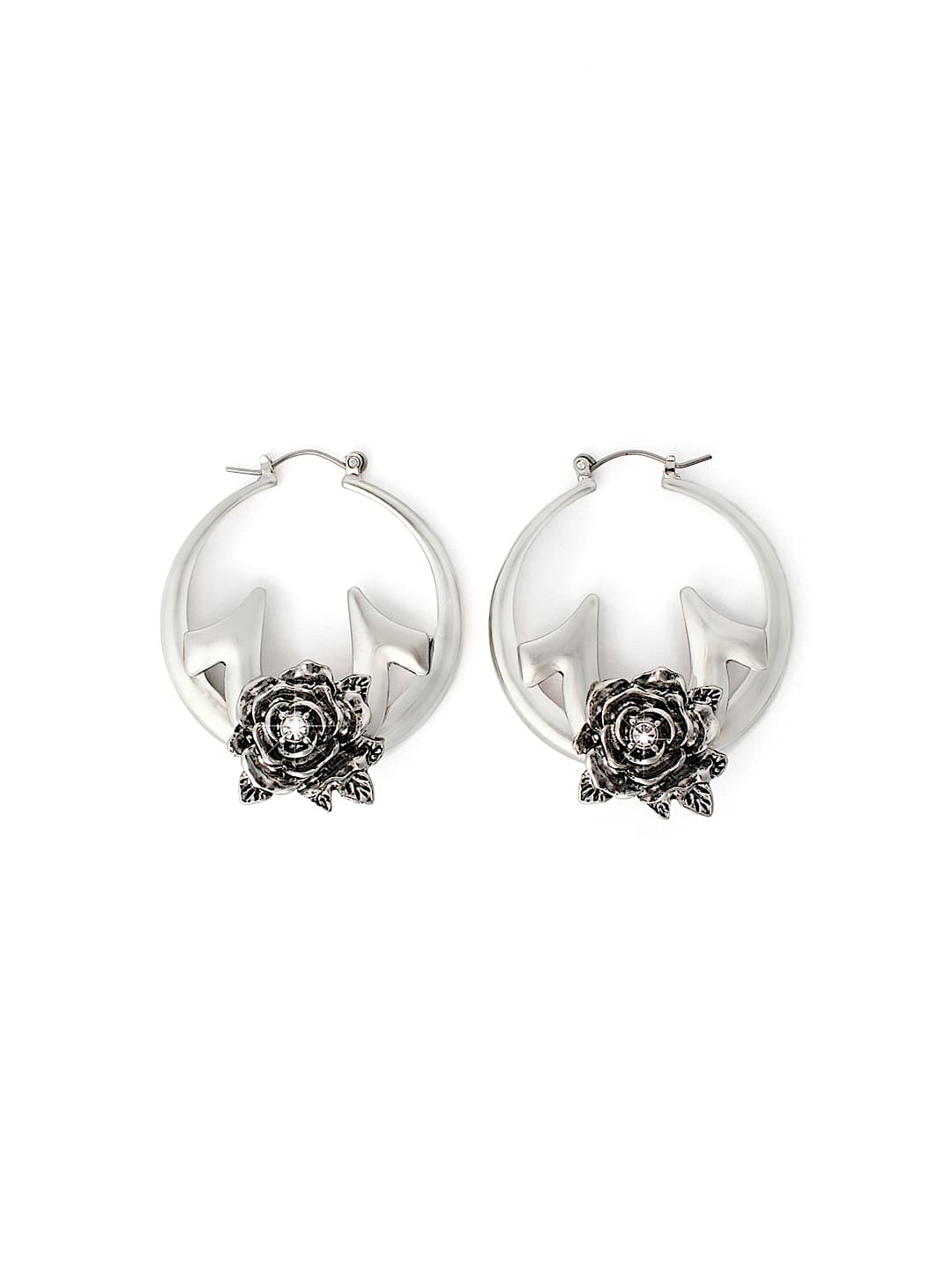 HORSESHOE ROSE HOOP EARRINGS