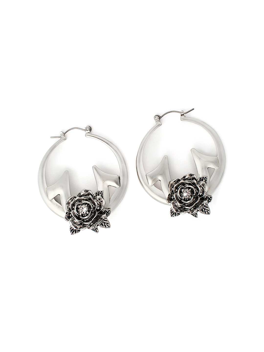 HORSESHOE ROSE HOOP EARRINGS