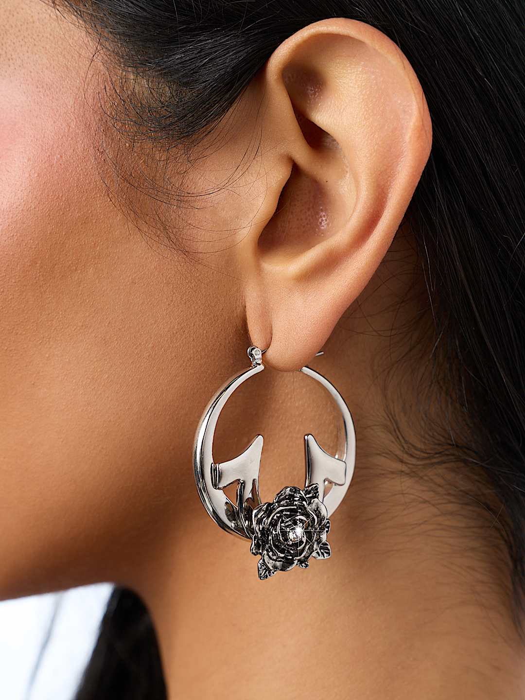HORSESHOE ROSE HOOP EARRINGS