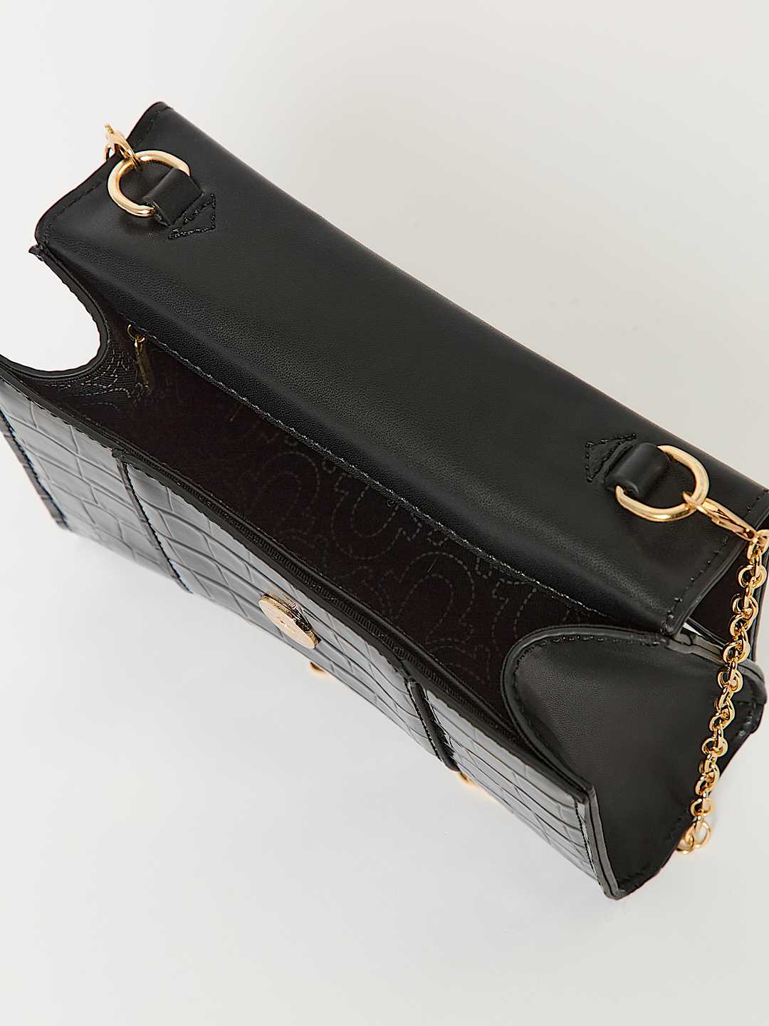 Black hotsell faux croc shoulder bag