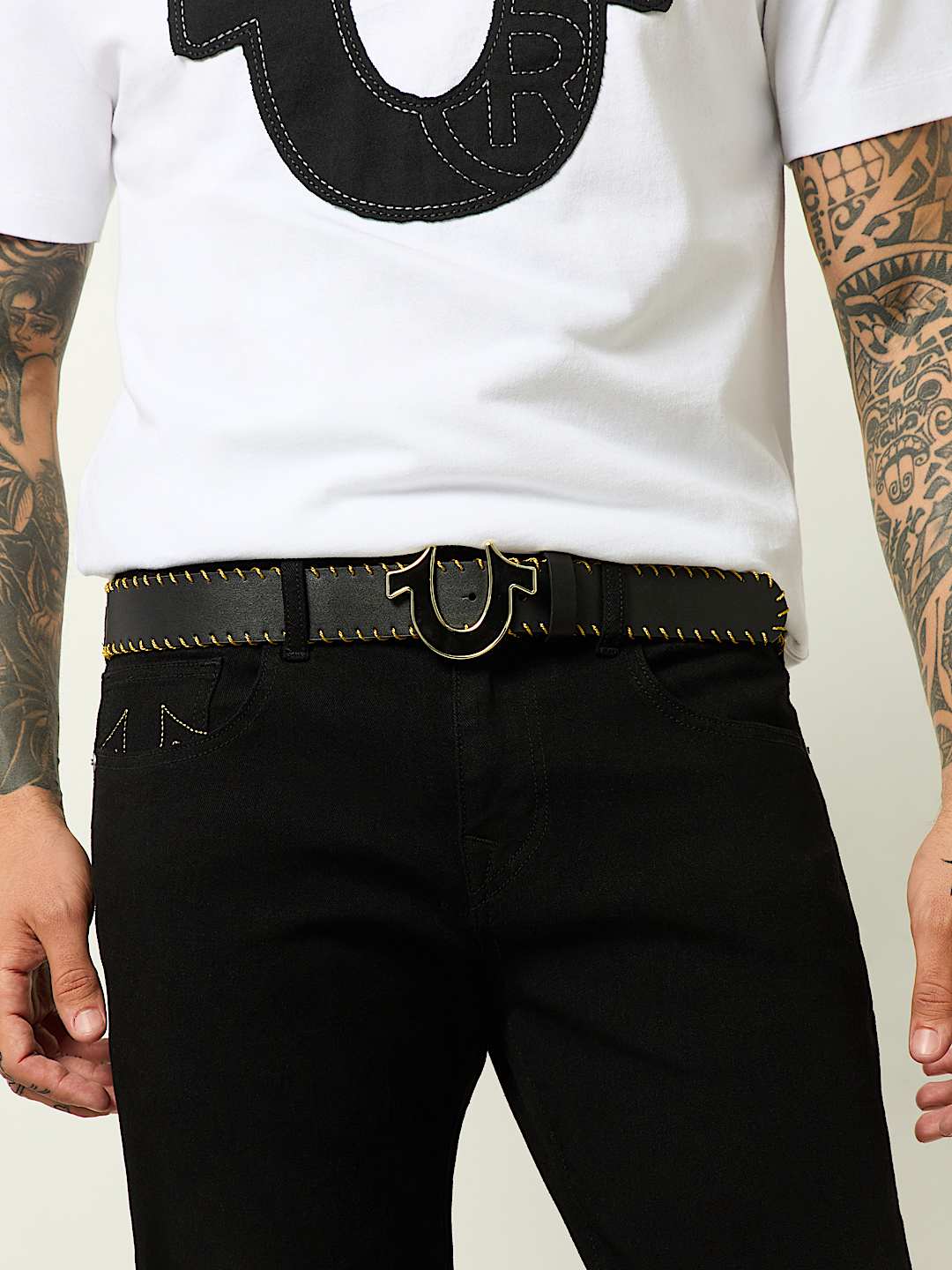 WHIP STITCH HORSESHOE BUCKLE BELT