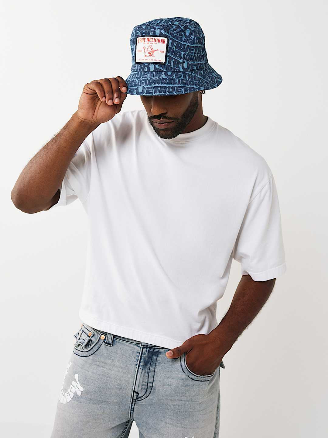 ALLOVER LOGO PRINT BUCKET HAT, image 1