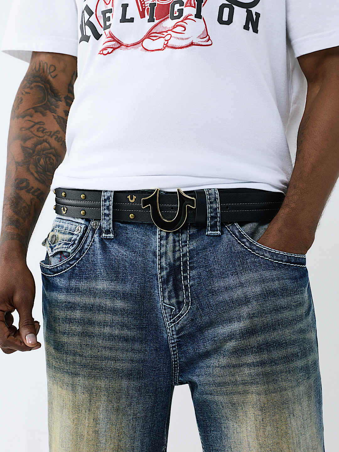 STUDDED HORSESHOE BUCKLE BELT, image 1