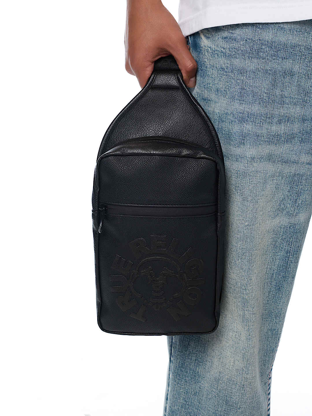 EMBOSSED FAUX LEATHER SLING BAG