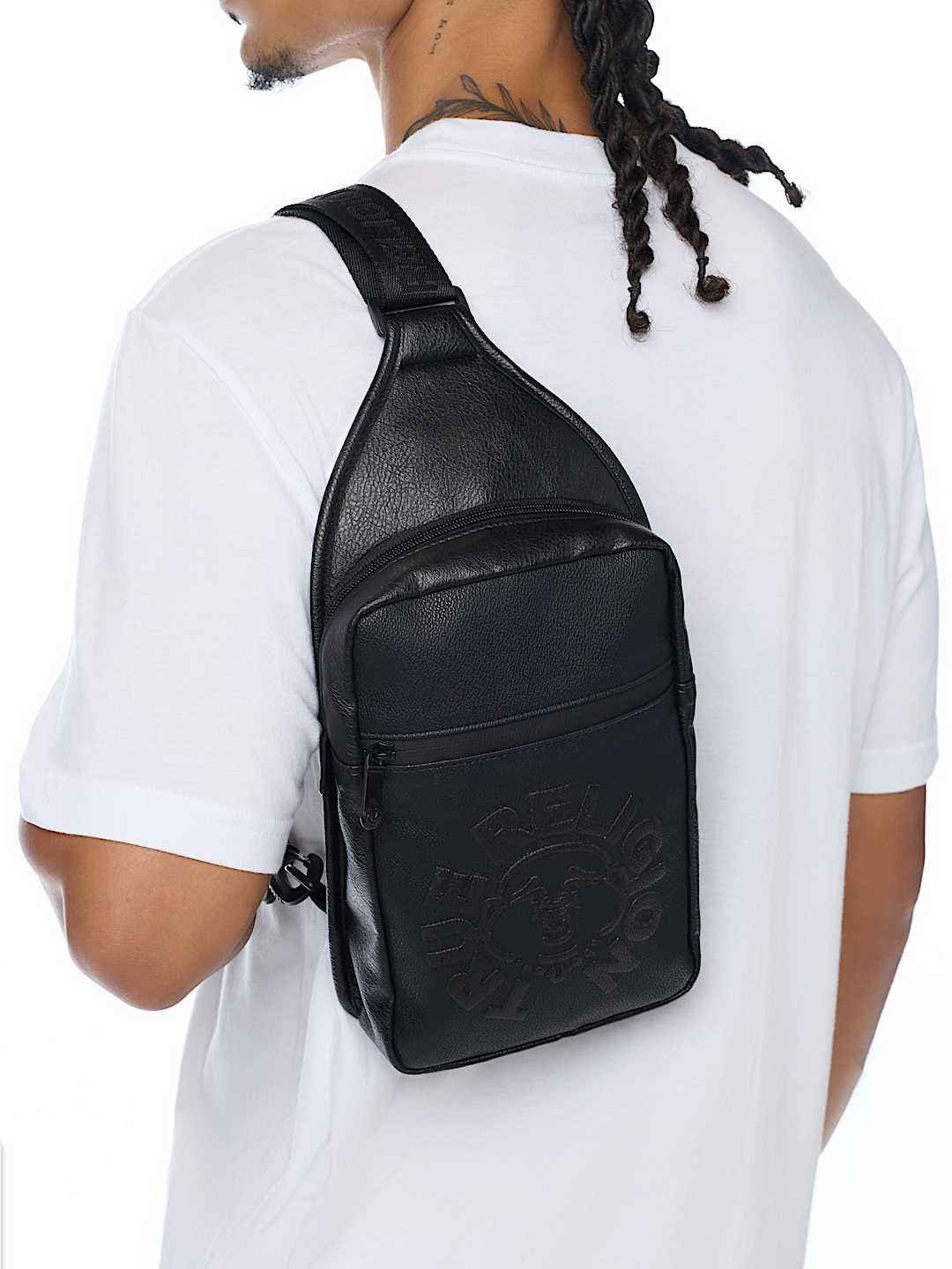 EMBOSSED FAUX LEATHER SLING BAG