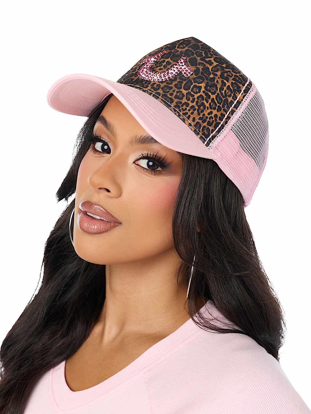 PINK HORSESHOE CHEETAH TRUCKER HAT