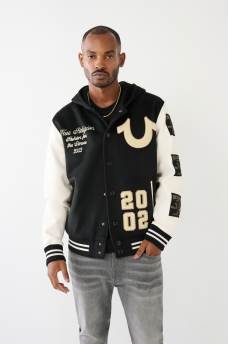 HOODED VARSITY JACKET