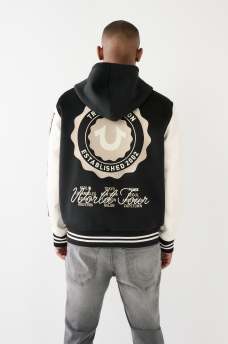 HOODED VARSITY JACKET