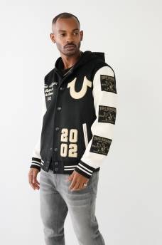 HOODED VARSITY JACKET