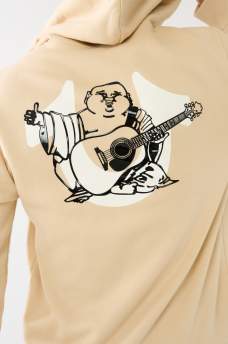 SUDADERA CON CAPUCHA Y CIERRE DE LANILLA CON LOGOTIPO DE BUDDHA EN RELIEVE