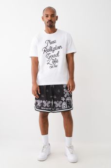 SHORT DE MALLA CON ESTAMPADO DE BANDANA, image 6