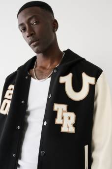 HOODED VARSITY JACKET, image 1