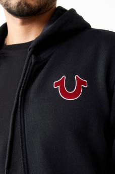 FLOCKED BUDDHA LOGO ZIP HOODIE