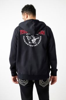 FLOCKED BUDDHA LOGO ZIP HOODIE