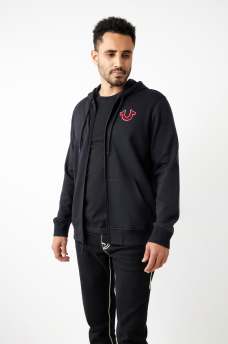 FLOCKED BUDDHA LOGO ZIP HOODIE