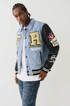 QUILTED DENIM VARSITY JACKET, image 3