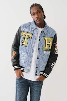 QUILTED DENIM VARSITY JACKET, image 6