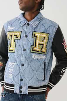 QUILTED DENIM VARSITY JACKET, image 1