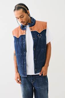 WESTERN DENIM PUFFER VEST, image 1