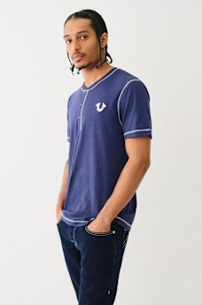CONTRAST STITCH SLUB HENLEY TEE, image 1